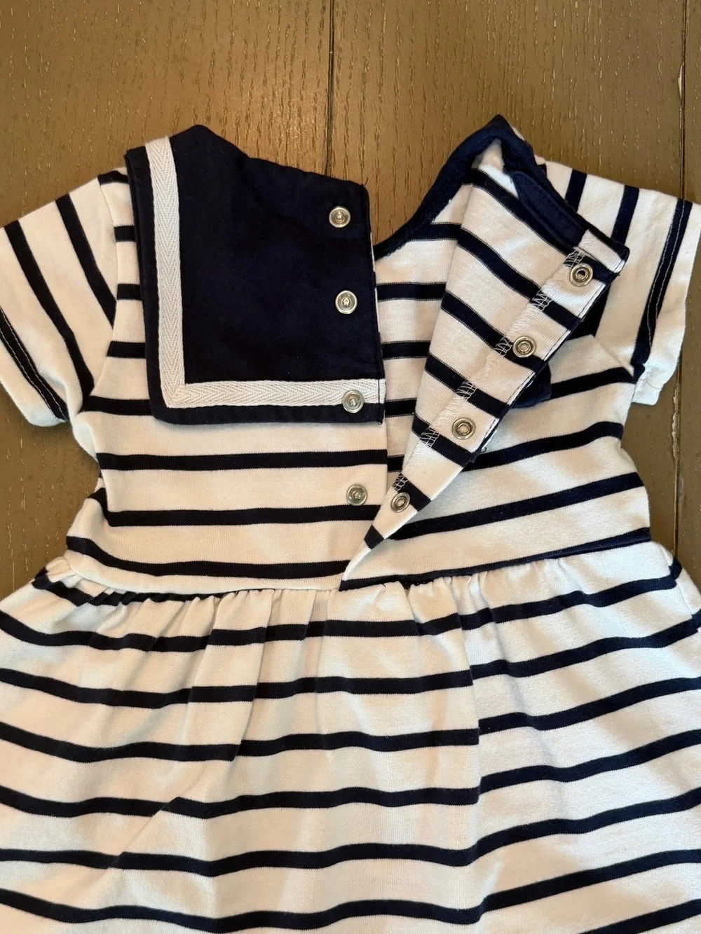 Sperry Baby Girls’ Short-Sleeve Nautical Navy Stripe Sailor Dress • Size 12M